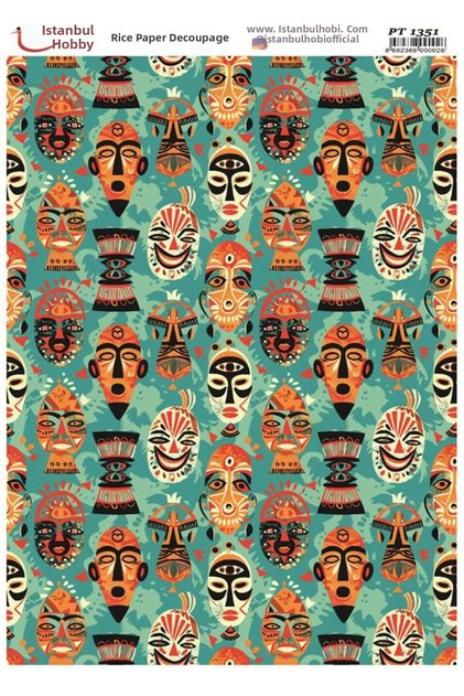 Brass Decopage Paper 30X42Cm Pt-1351 African Mask Tribe