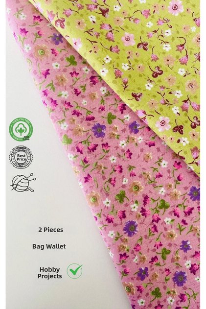 2 bucăți de țesătură din bumbac cu model floral roz, verde, 50 cm 50 cm, pentru genți, portofele, hobby-uri.