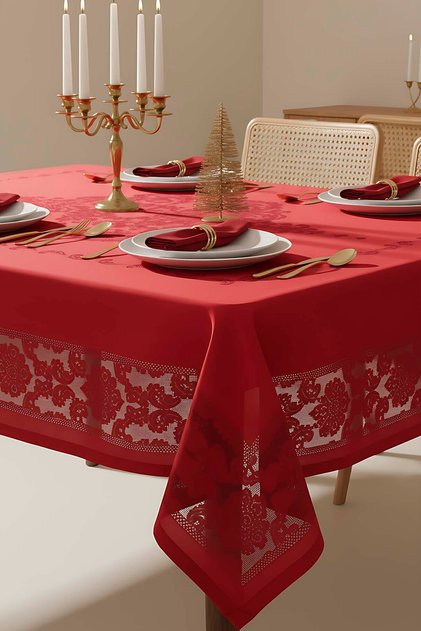 Jumbo Jakar Red Liquid Repellent Stain-Resistant Tablecloth 160X220 cm