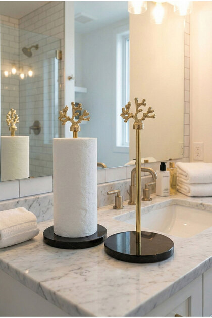Gold Granite Marble Metal Round Paper Towel Holder Napkin Holder Bathroom Tableware Kitchen Organizer