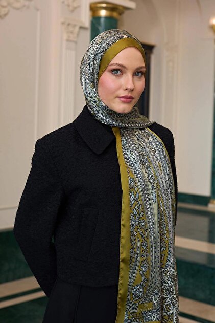 Oil Green Indian Voile Shawl - 5009-01
