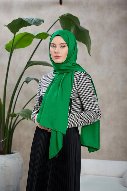 Line Leola Pattern Silky Jacquard Shawl Green 9009-04