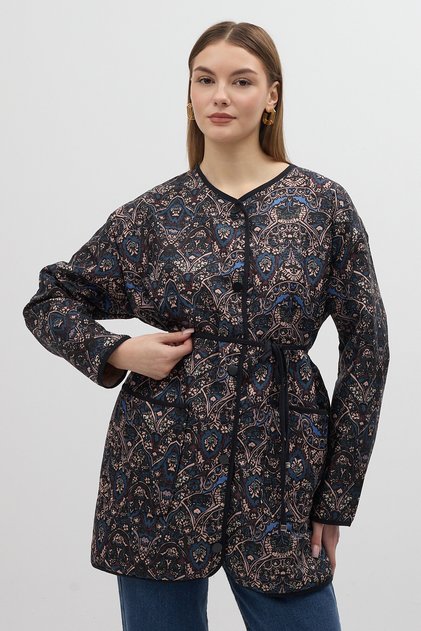 3496 Etnik Desen Kapitone Ceket Laci