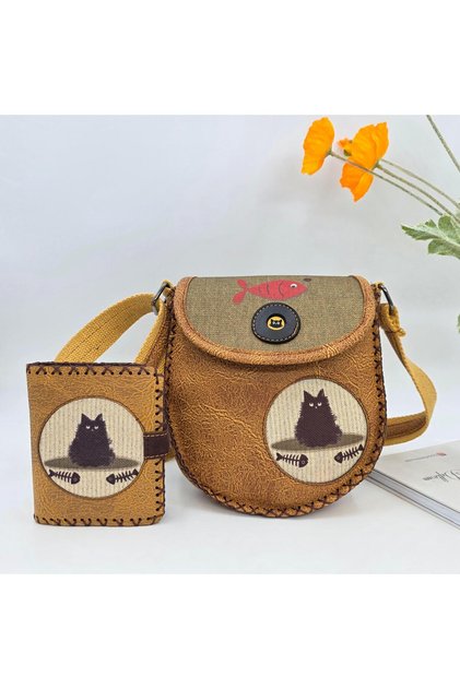 Karamık Figured Designed Cross Knitted Shoulder Bag and Wallet Combination - Green