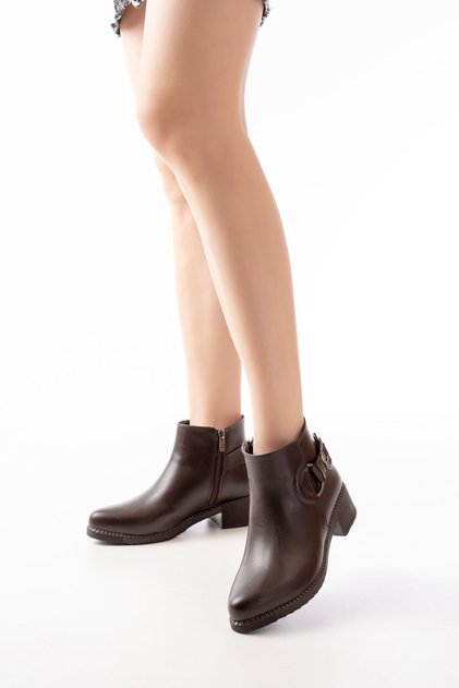 Zri̇n-3030 Premium Brown Zippered Daily Women's Boots with Buckle Accessories
