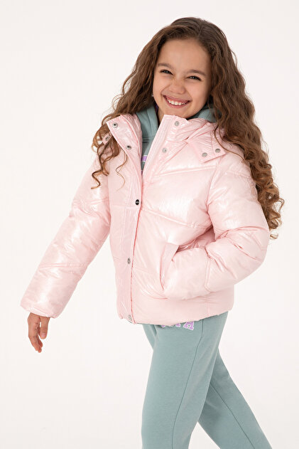 Kız Çocuk Açık Pembe Kapüşonlu Mont 50313056-VR078