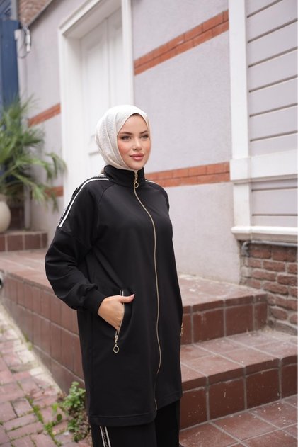 Women's Hijab Tracksuit Set with Zipper & Matching Top and Bottom Set