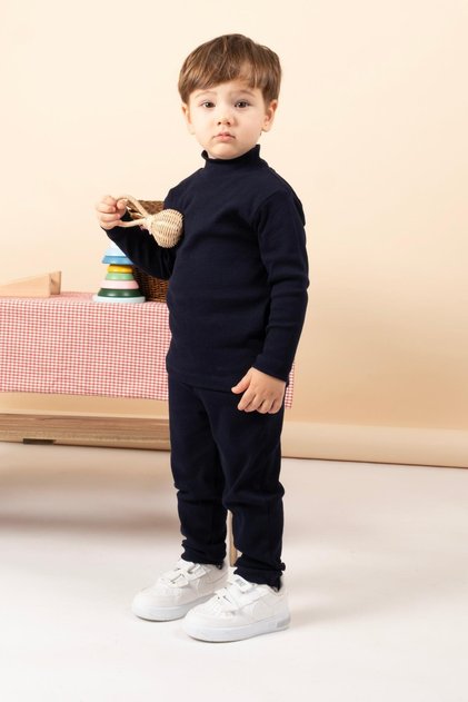 Baby Boy Double Set High Collar Ribbed Set