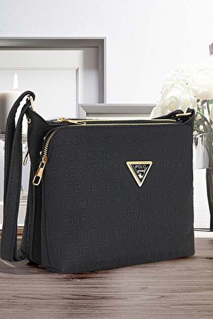 Emporio Armani Women's Leather Brand Logo Zippered Daily Use Black