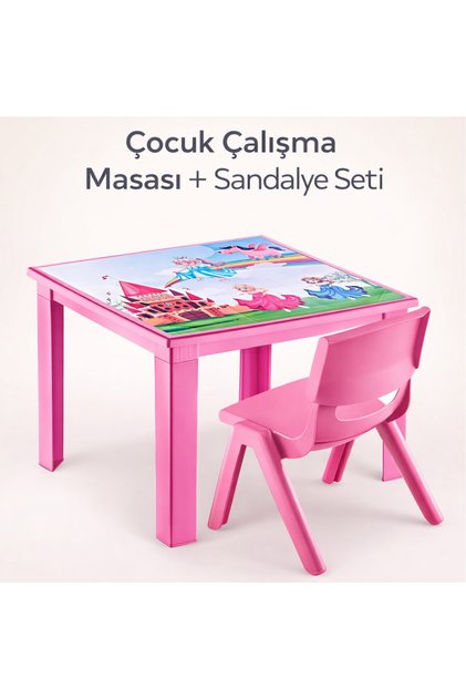 Kız Çocuk Çalışma Masası + Sandalye Seti Ders & Aktivite Masası Seti | 0-3 Yaş