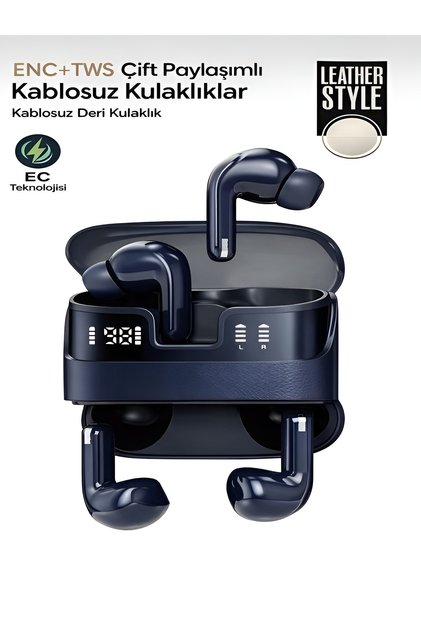 2x Bluetooth Kulaklık BT5.4 IPX4 Su Geçirmez ENC+TWS Dijital Göstergeli 4 Mikrofonlu Deri Tasarım