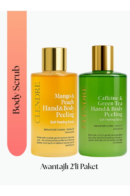 2'Lİ Body Scrub- Mango & Şeftali– Kafein, Hindistan Cevizi Yağlı, Nemlendirici & Pürüzsüzleştirici