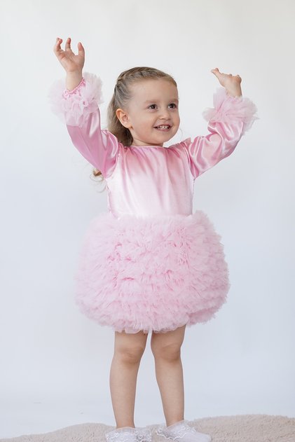 Girls Baby's Kids Dress Long Sleeve Tulle Tutu Special Occasion Party Birthday Princess Satin Evening Dress Clothes