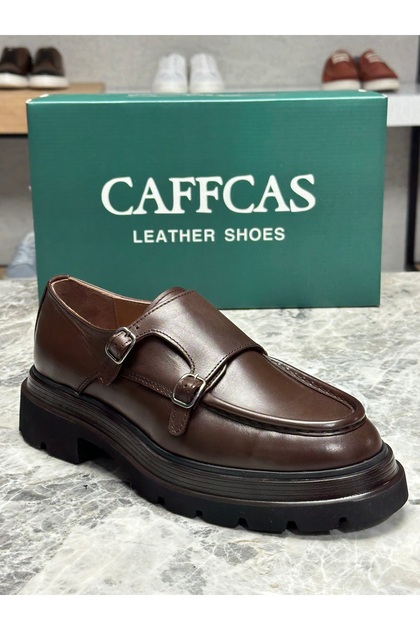 Caffcas Hakiki Deri Kahverengi El Yapımı Tokalı Casual Günlük