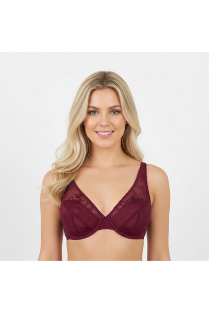 Women's Lace Covered Burgundy Color Bra Bb2027