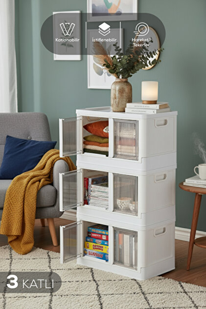 Vienev Çok Amaçlı Istiflenebilir Katlanır 3'lü Beyaz Düzenleyici