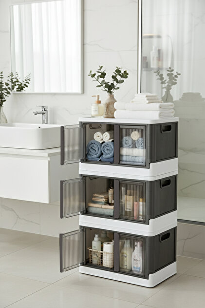 Vienev Çok Amaçlı Istiflenebilir Katlanır 3'lü Antrasit