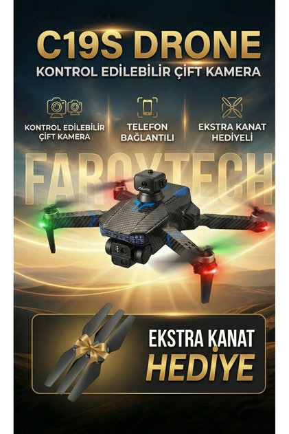 C19S Katlanabilir Çift Kameralı Akıllı Drone | WiFi FPV Canlı Görüntü, LED Işıklı