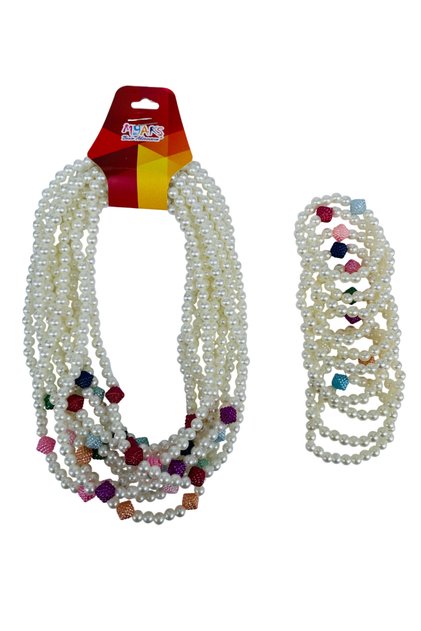 Hajj-Umrah Gift Bracelet-Necklace (Mixed Colors). 10 Pcs Necklace-10 Pcs Bracelet. Elastic-Pearl Beaded