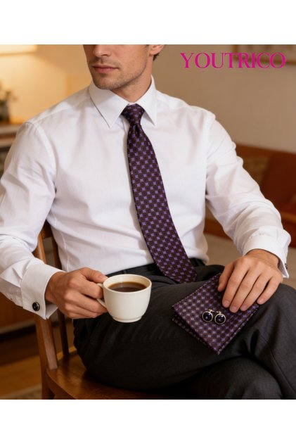 Tie,Handkerchief and cufflinks Set-Artisanal Business 3PCS Handmade Formal Hanky Suit
