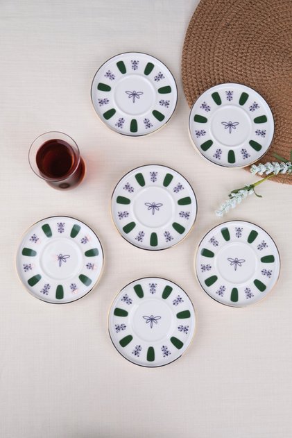 Tabak Evi Porcelain Acem Zade Green Tea Plate 11.8cm Set of 6