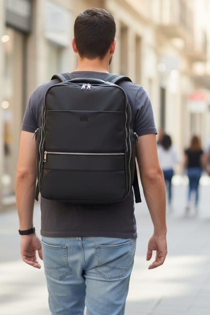 Nons Unisex Black Waterproof Multi-Compartment Business School Travel Backpack with Laptop Compartment