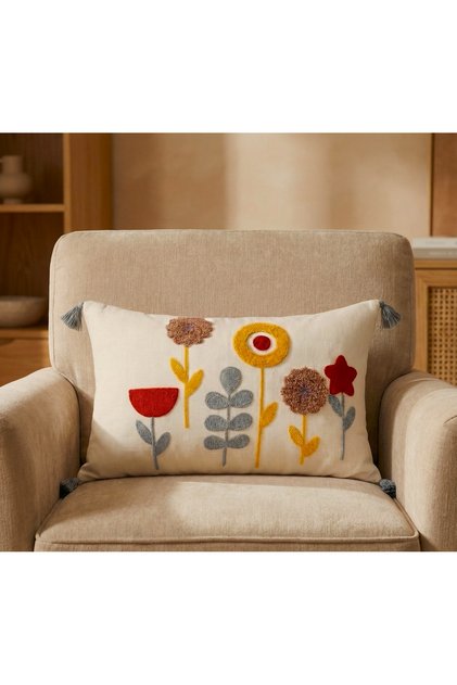 Star Bohemian Punch Embroidered Rectangular Throw Pillow Cover (Without Inner Filling)