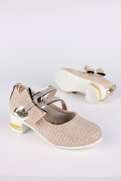 Girl's Shoes Evening Dress Bow Tie Ballerina Shoes with Stones Silvery Yellow