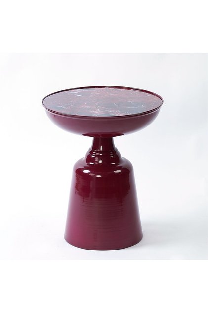 Cherry - Elektronik Baskı Camlı Oturma Odası Yan Sehpa