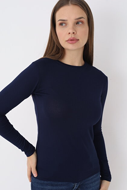 Women's Navy Blue Long Sleeve Crew Neck Bodysuit