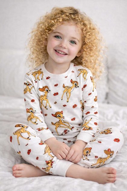 Long Sleeve Bambi Pattern Girls Pajama Set