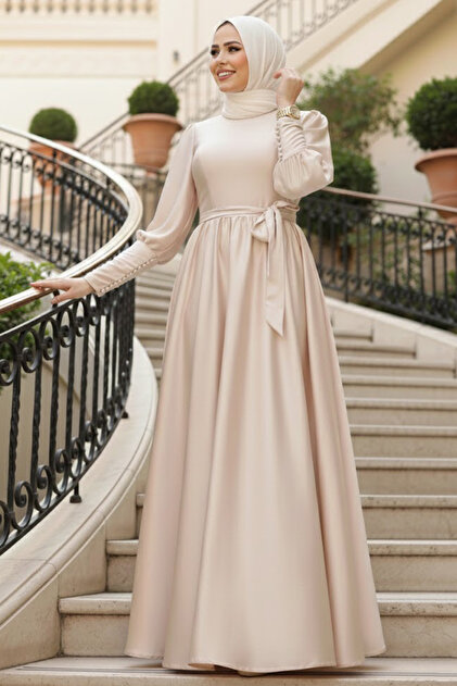 hijab evening dress Modest Formal Embellished Dress G489 Grey main image 1