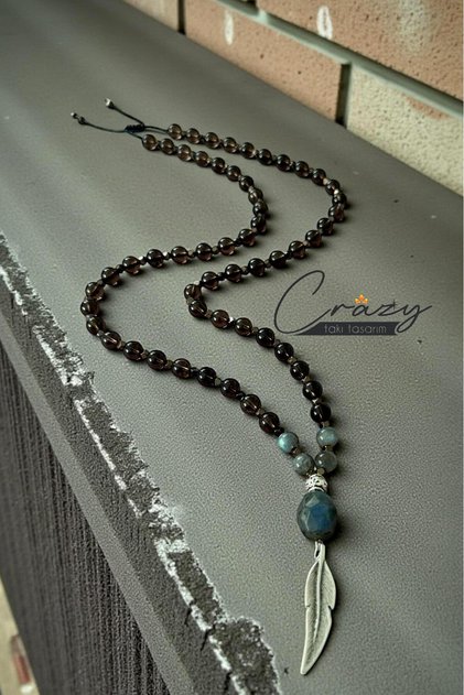 8 mm Smokey Quartz - Labradorite & Hematite Natural 70-80 cm Long Men's Necklace