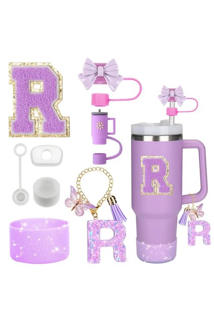 R-Purple-8pcs 8PCS Accessories Set for Stanley Cup Purple 30oz 40oz tumbler Silicone Straw Topper Co