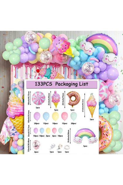 Other MULTI Ice Cream Theme Balloon Arch Set for Ice Cream Candy Rainbow Donuts Etc Birthday Beach E