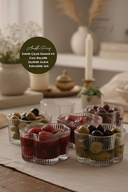 REVOL eClips ココット 6個セット çukurova home Estetik Çiçek Desenli 6lı Cam Reçellik Zeytinlik
