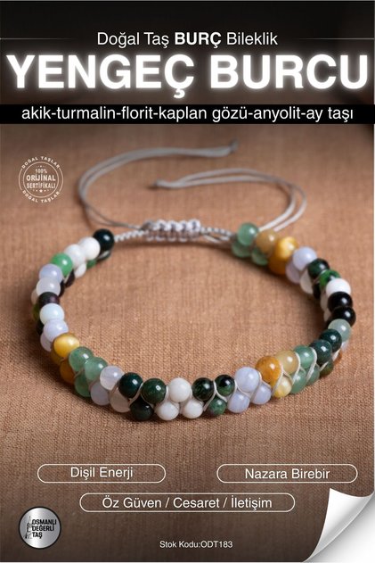 Certified Agate-Tourmaline-Fluorite-Tiger G.-Anyolite-Moonstone Cancer Zodiac Natural Stone Bracelet Odt183