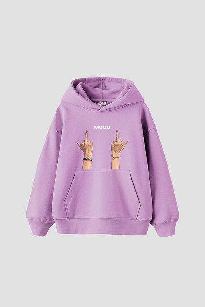 Mood Fu. Printed Oversized Unisex Purple Hoodie