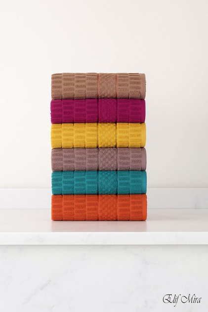 6-Piece Hand and Face Colored Towel Set 50X90 cm Velora