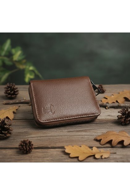 100% Genuine Leather Unisex Credit Card Holder with Metal Zipper