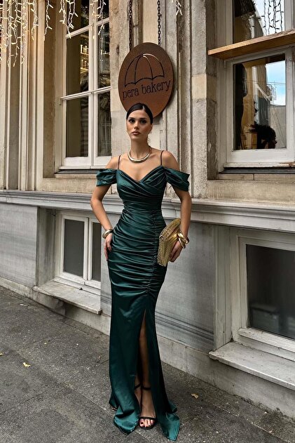 emerald green strappy dress My Loore Women's Satin Slit Long Evening MLB121 97% Polyester Size:L EU | 10 AUS short emerald green dress micro wedding dress Luxury Ivory 3D Hand
