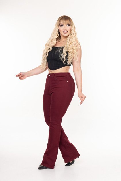 Women's Spanish High Waist Plus Size Stretchy Burgundy Pants