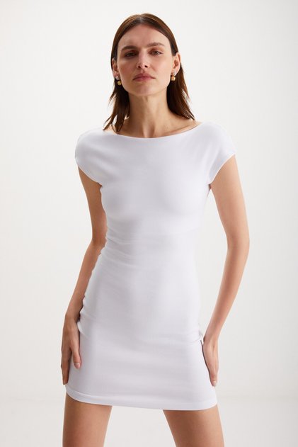 Arcene women's organic cotton lycra bodycon bodycon one piece white dress