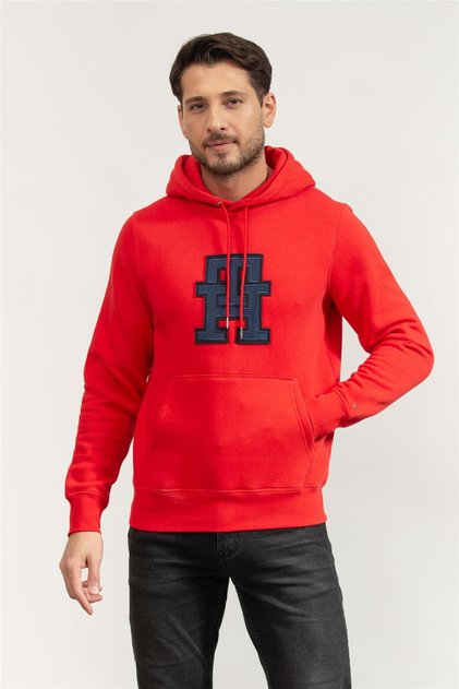 Erkek Logolu Kapüşonlu Uzun Kollu Günlük Kullanım Kırmızı Sweatshirt MW0MW32702-SNE