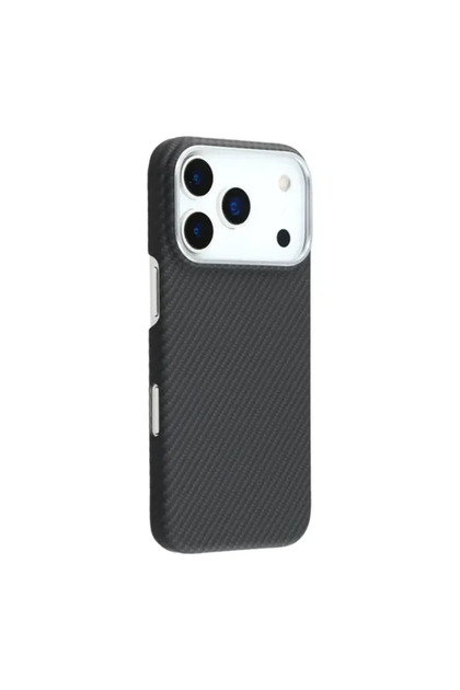 Husă Aramid PTK compatibilă cu iPhone 17 Pro Max, fibră Kevlar cu MagSafe, carbon închis, NEGRU
