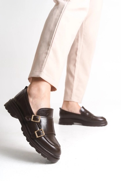 Loafer Women's Shoes - Moccasin Buckle Casual Daily Women's Shoes Patent Leather Brown