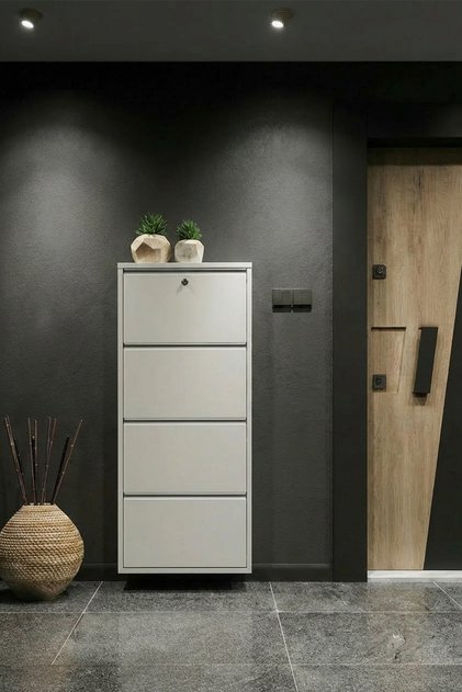 Kilitli 4'lü (Dörtlü) Metal Ayakkabılık Beyaz