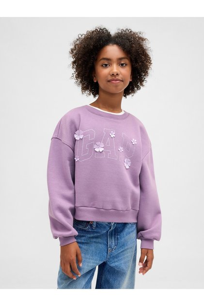 Kız Çocuk Mor Oversized Wedge Bisiklet Yaka Sweatshirt