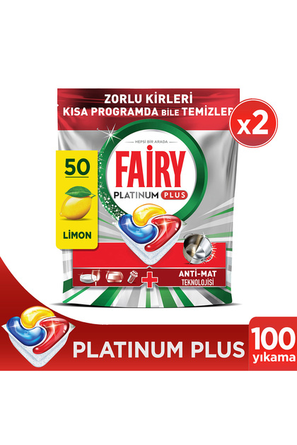 Platinum Plus Bulaşık Makinesi Deterjanı Kapsülü/Tableti 50 Yıkama Limon Kokulu x 2 Adet