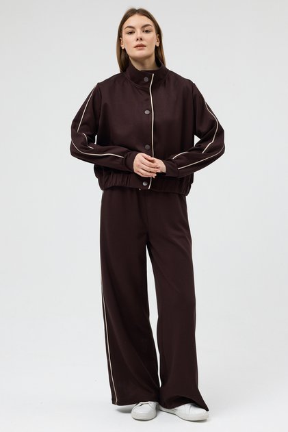 Mock Neck Piped Detail Modal Fabric Tracksuit Set